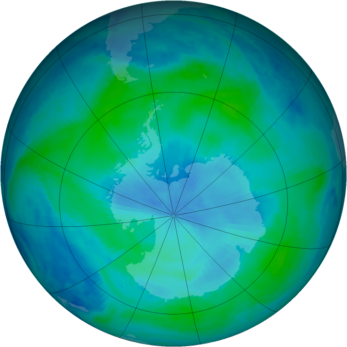 Antarctic ozone map for 19 February 1999